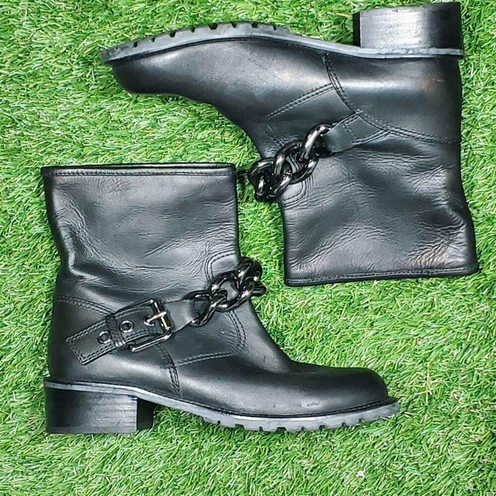 Giuseppe Zanotti Black Leather Chain Biker Boots EU 39 Moto Ankle Boots